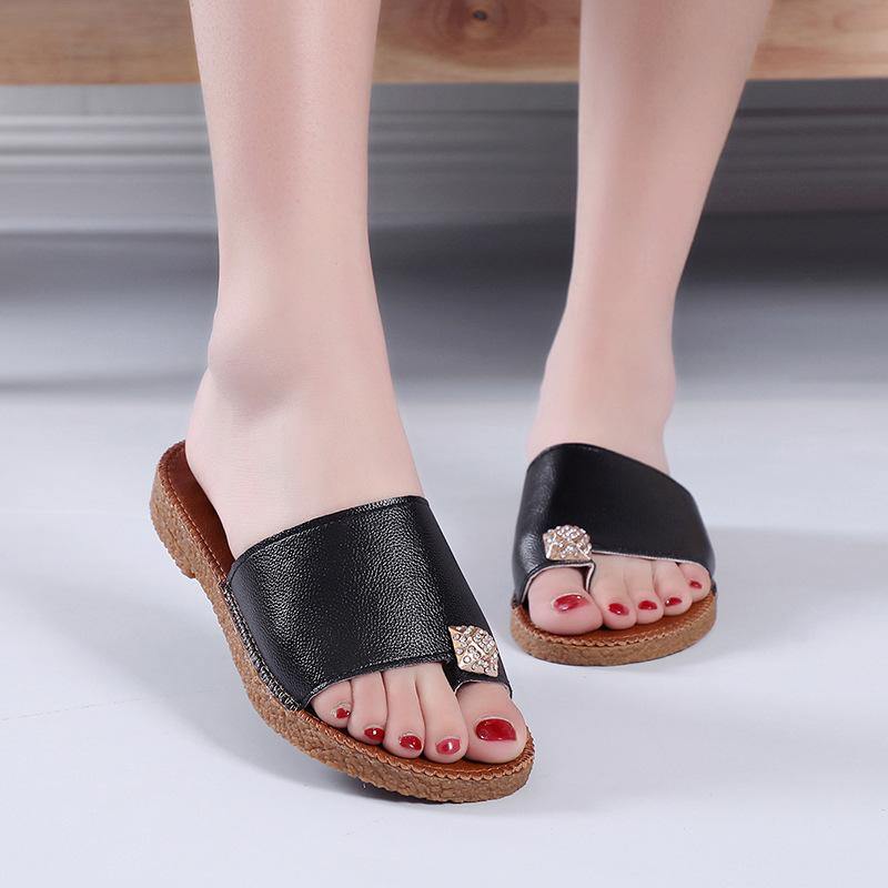 Sandalias Antideslizantes De Tacón Plano Y Diamantes De Imitación De Nuevo Estilo - MXbueno