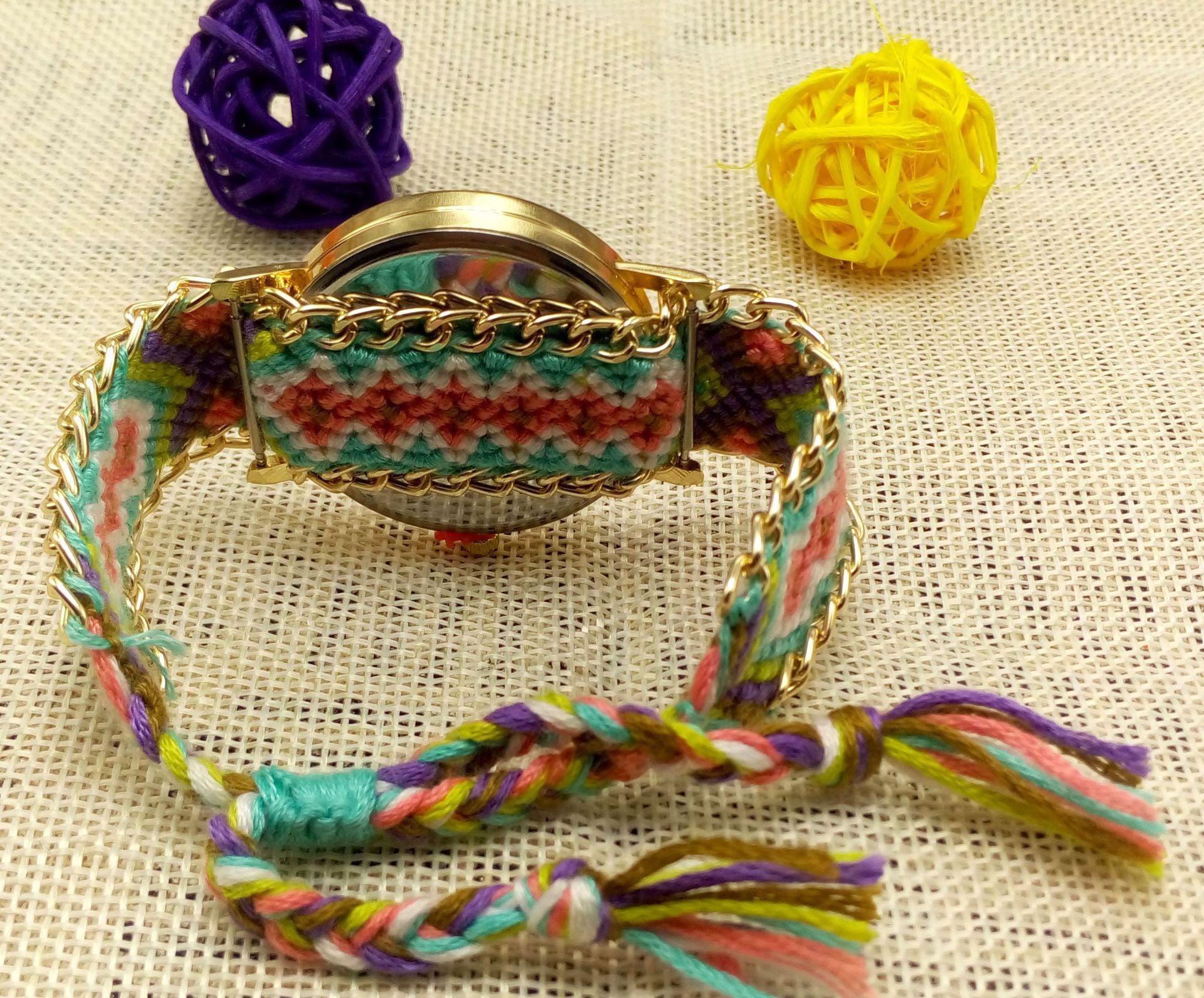 Reloj de pulsera de lana tejida a mano reloj de cuarzo de moda