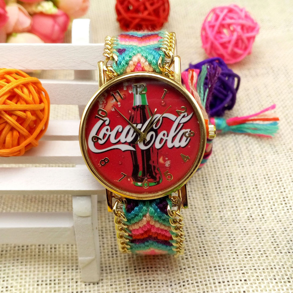 Reloj de pulsera de lana tejida a mano reloj de cuarzo de moda