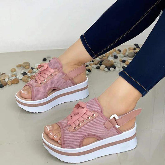 [W-Zapato] Sandalias Con Cinta Mágica Y Punta Abierta Atléticas A La Moda Para Mujer