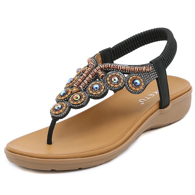 [W-Zapato] Sandalias Con Hebilla De Strass Y Cuentas