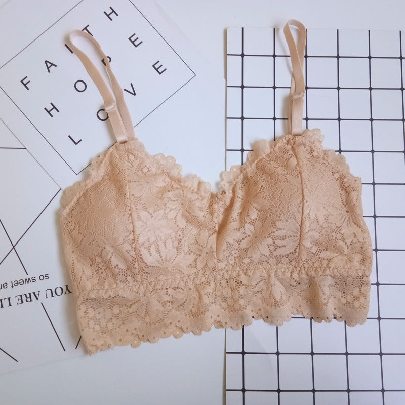 [W-Ropa Interior] Bralette Con Espalda De Encaje Y Almohadilla En El Pecho Para Evitar La Desnudez