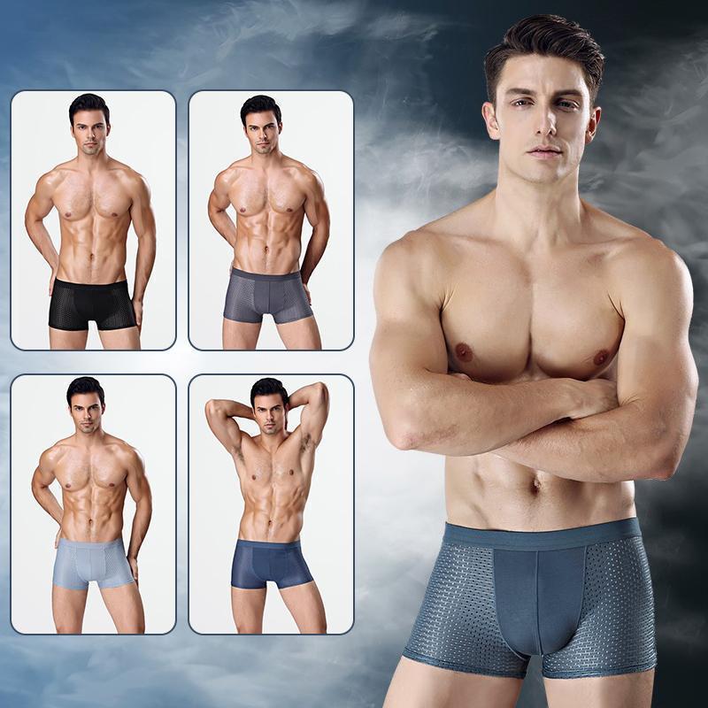 [M-Ropa Interior] Bóxer Calzoncillo de Seda de Hielo Transpirable para Hombres（Paquete de 4)-colores aleatorios