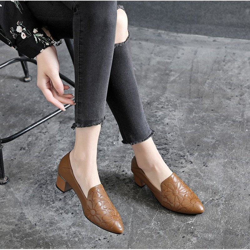 [W-Zapato] Zapatos De Mujer De Moda Transpirables Huecos Bordados De Suela Suave De Tacón Grueso De Primavera/verano