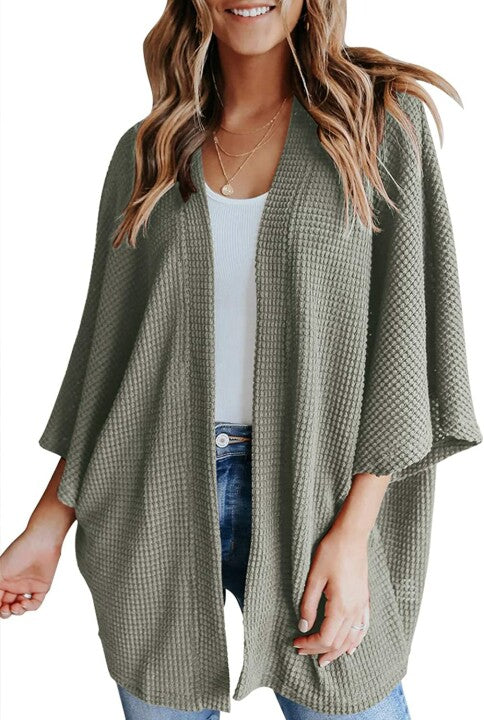 Cárdigan Holgado De Punto Gofrado Con Alas De Murciélago Para Mujer