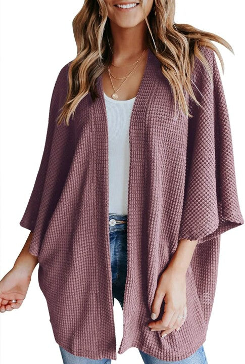 Cárdigan Holgado De Punto Gofrado Con Alas De Murciélago Para Mujer