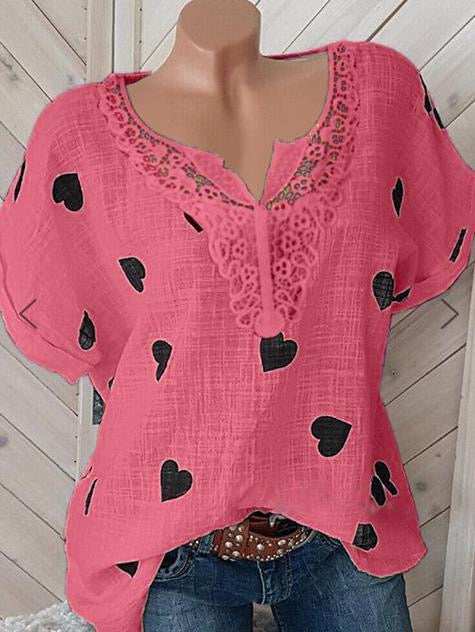 Mujeres Impreso Manga Corta Rhinestone Cuello Tops