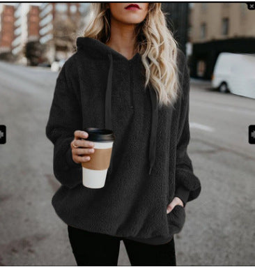 Chaqueta De Lana Con Capucha De Color Sólido Con Capucha Para Mujer