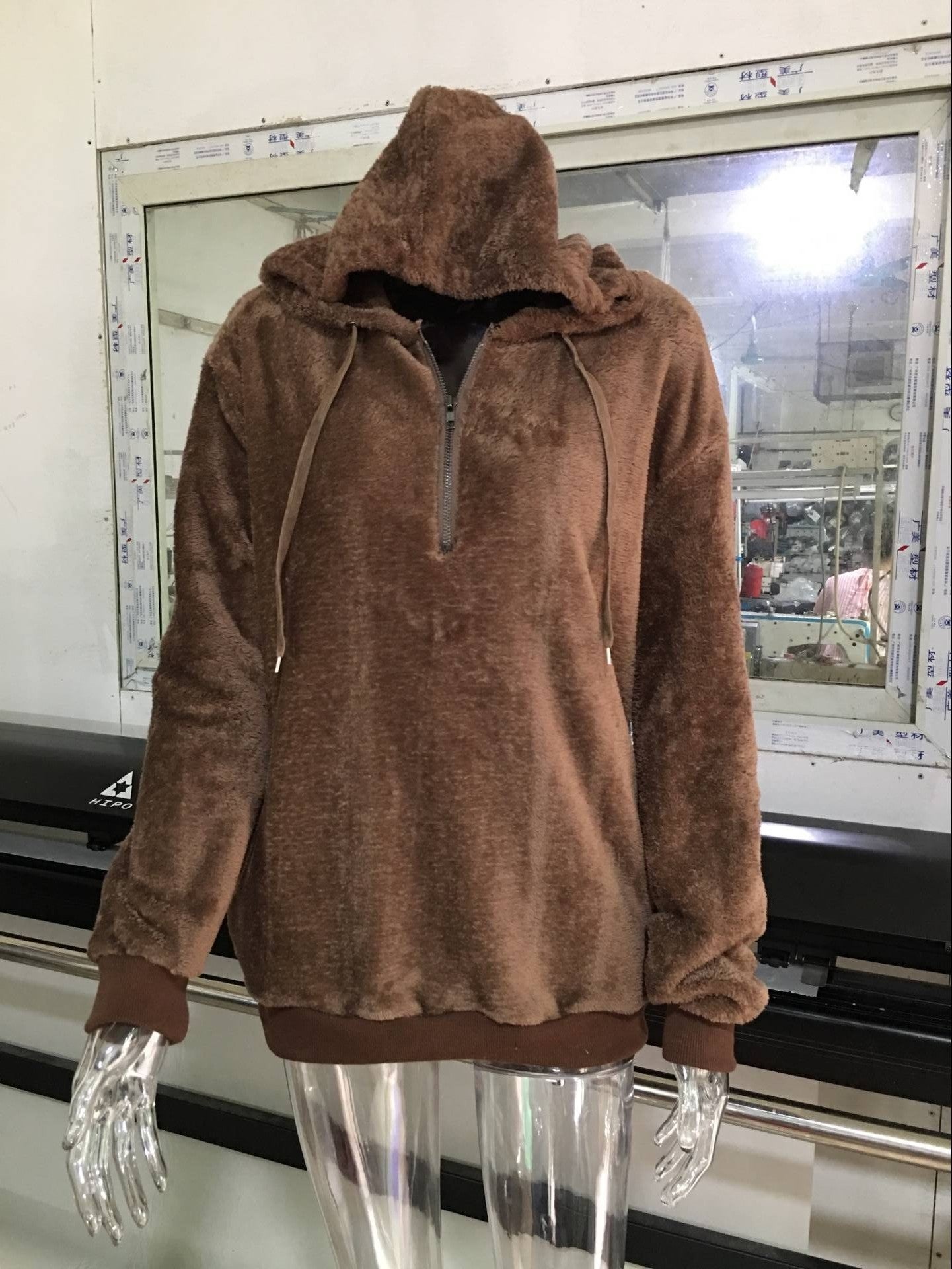 Chaqueta De Lana Con Capucha De Color Sólido Con Capucha Para Mujer