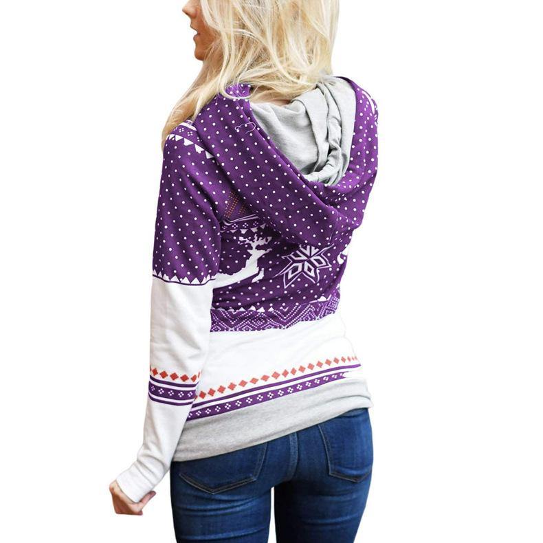 Bolsillo De Impresión Navidad Camiseta De La Cremallera Con Capucha Dedo - MXbueno