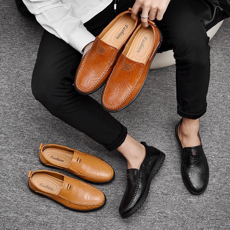Zapatos Casuales De Cuero Con Suela Suave Para Hombres Nuevos