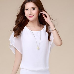 [W-Ropa] Camiseta De Viaje De Gasa De Manga Corta Con Volantes