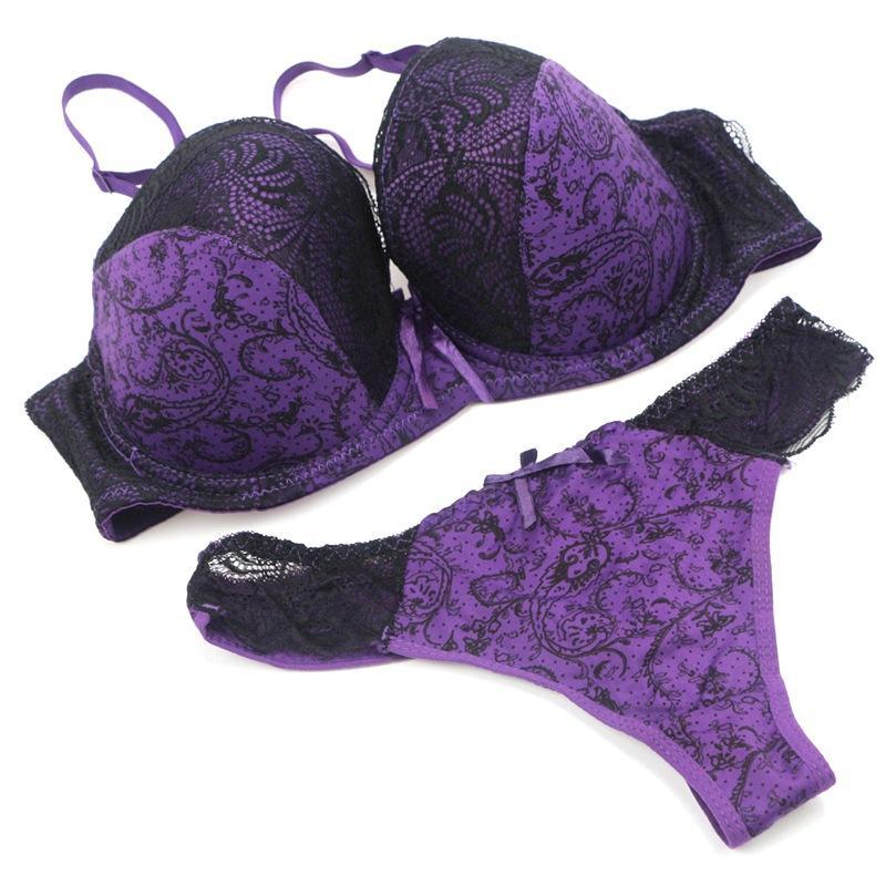 Conjunto De Sujetador Sexy Ropa Interior De Bloqueo De Color Con Estampado De Encaje