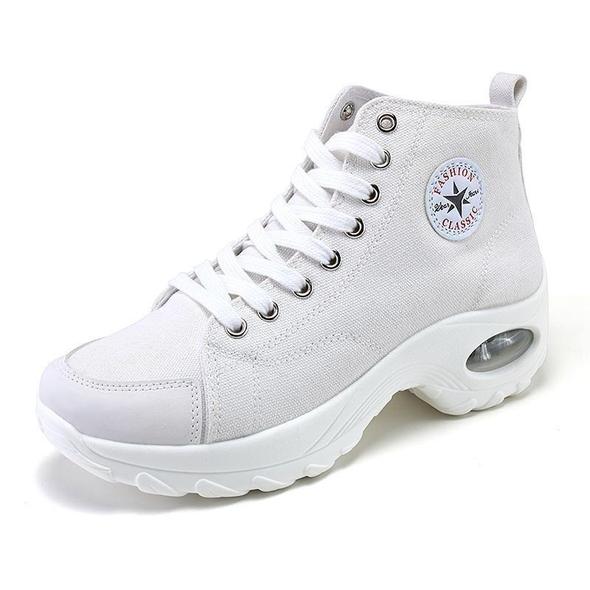 Zapatillas Deportivas Con Amortiguación De Aire Con Cordones Y Lona De Caña Alta Atlética Para Mujer