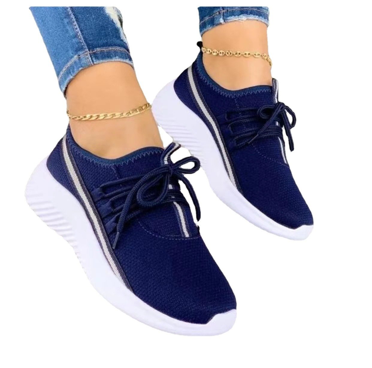 [W-Zapato] 2022 Transpirable Con Cordones Flyknit Casual Talón Plano Zapatos Casuales De Malla