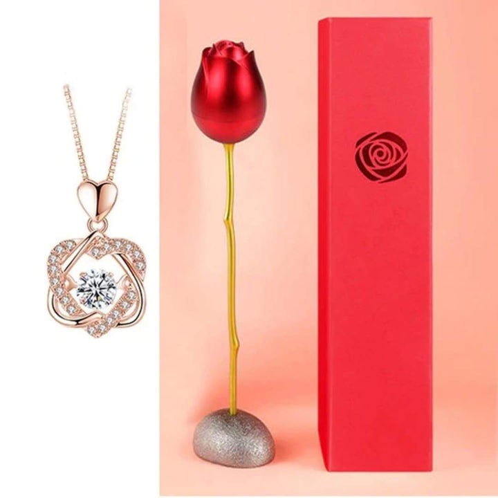 Colgante De Doble Corazón + Estuche Con Forma De Rosa De Regalo