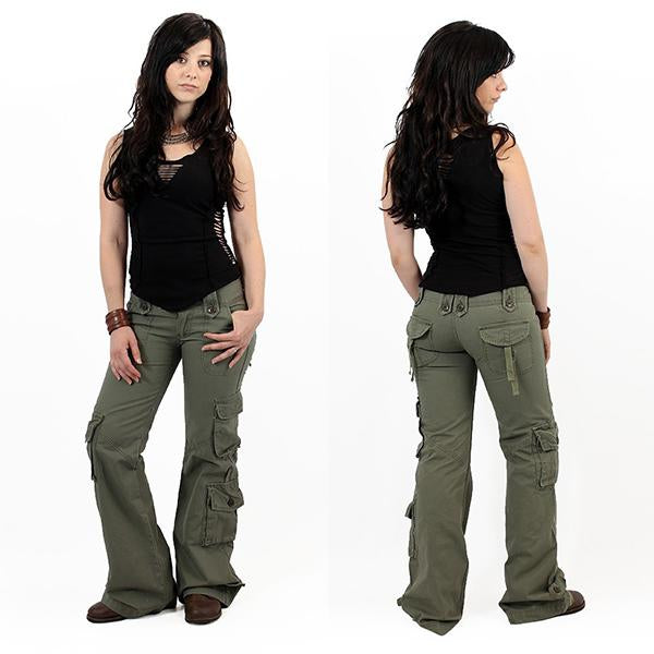 Pantalón Baggy de bolsillo múltiple pantalones de carga acampanados