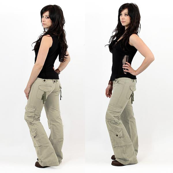 Pantalón Baggy de bolsillo múltiple pantalones de carga acampanados