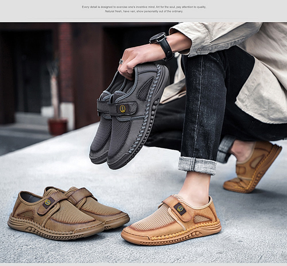 Zapatos Casuales De Malla Transpirable Para Hombres, Zapatos Retro Ligeros Hechos A Mano Para Caminar Al Aire Libre