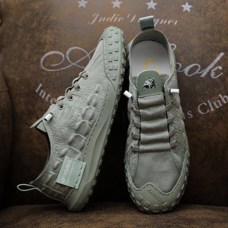 [M-Zapato] Zapatillas De Deporte De Cuero Casual Con Cordones Mocasín De Conducción Zapatos Al Aire Libre