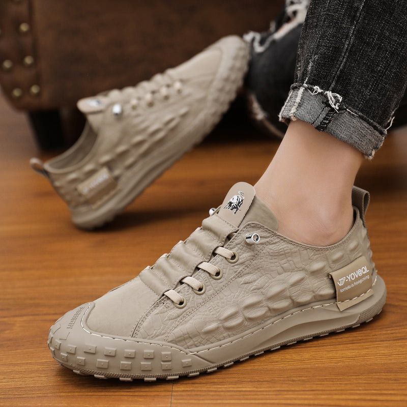 [M-Zapato] Zapatillas De Deporte De Cuero Casual Con Cordones Mocasín De Conducción Zapatos Al Aire Libre