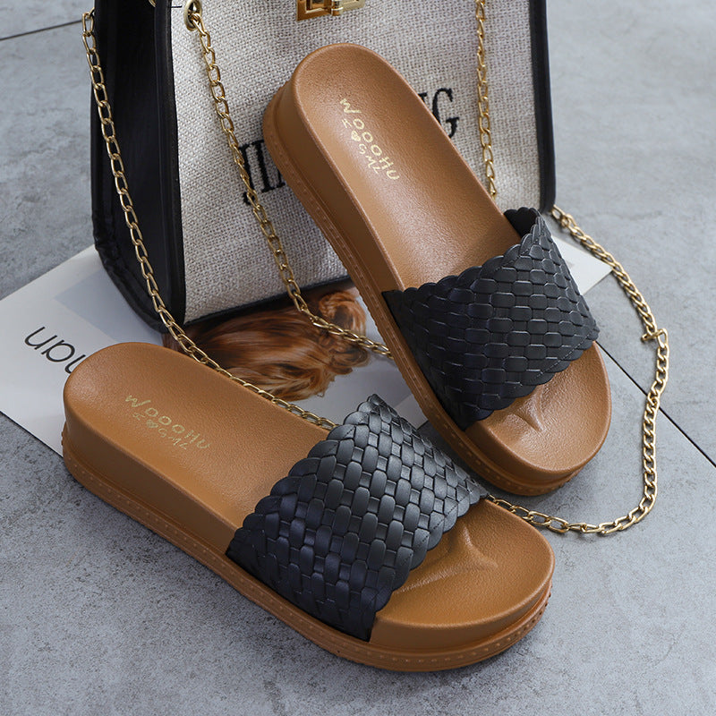 Sandalias Deslizantes De Punto De Aumento De Altura