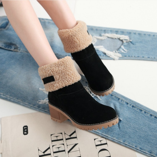 Botas De Algodón De Tubo Medio Tacón Grueso Tacón Alto - MXbueno