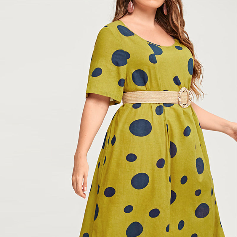 [W-Ropa] Vestido De Lunares De Talla Grande De Verano Para Vacaciones