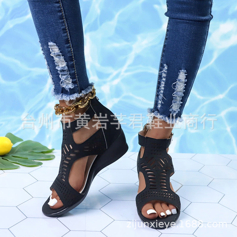 [W-Zapato] 2022 Sandalias De Primavera Y Verano Para Mujer, Sandalias Con Hebilla De Cuña De Tacón Alto Para Mujer