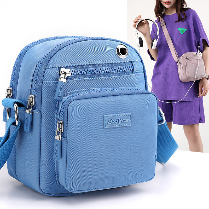 [W-Bolso] Bolsa De Mensajero Informal, Bolsa De Tela De Nailon Impermeable Ligera, Nuevo Conector Para Auriculares