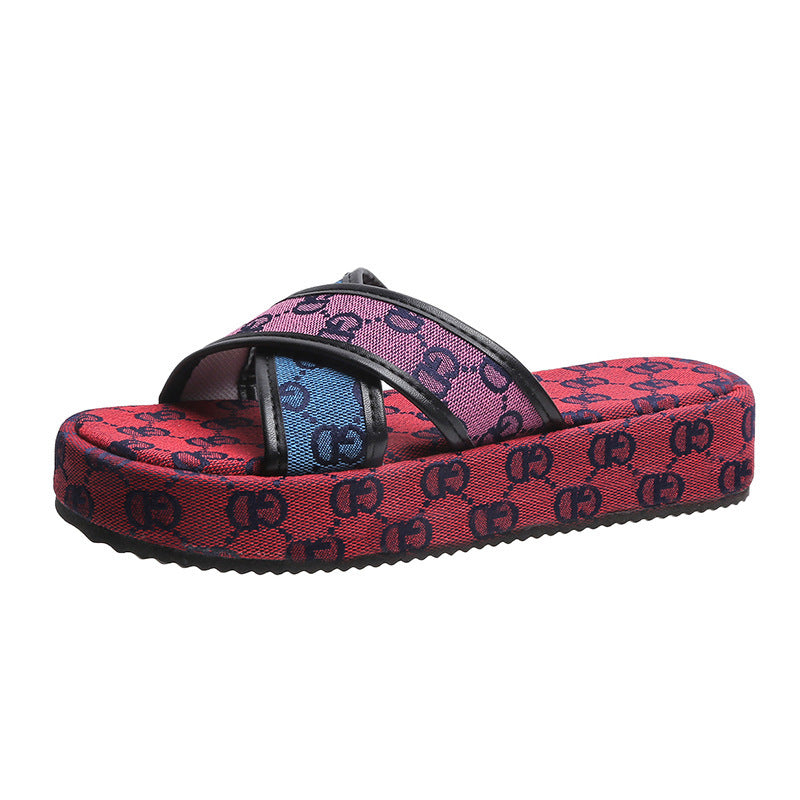 [W-Zapato] Sandalias Sin Cordones Con Plataforma Cruzada