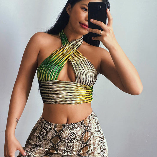 Top De Tirantes Con Cuello Halter Cruzado Sexy Halter