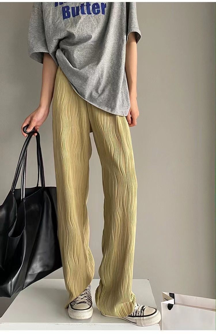 [W-Ropa] Pantalones De Pernera Ancha Con Relieve Water Ripple Water