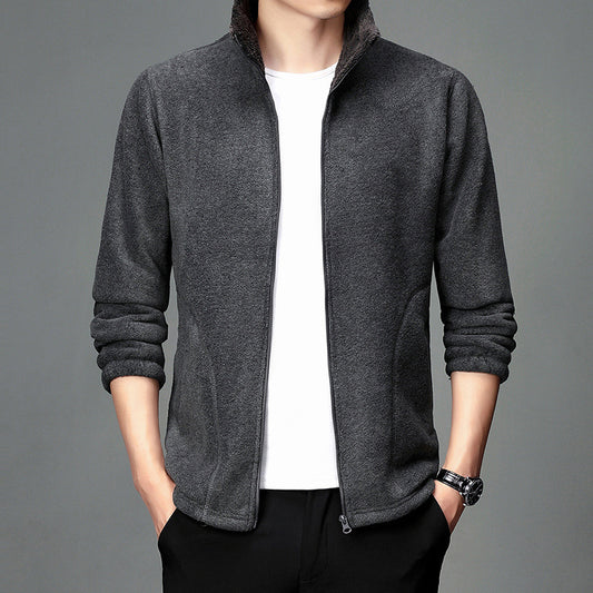 Forro Polar De Color Sólido Con Solapa Para Hombre Más Cárdigan Cálido De Terciopelo