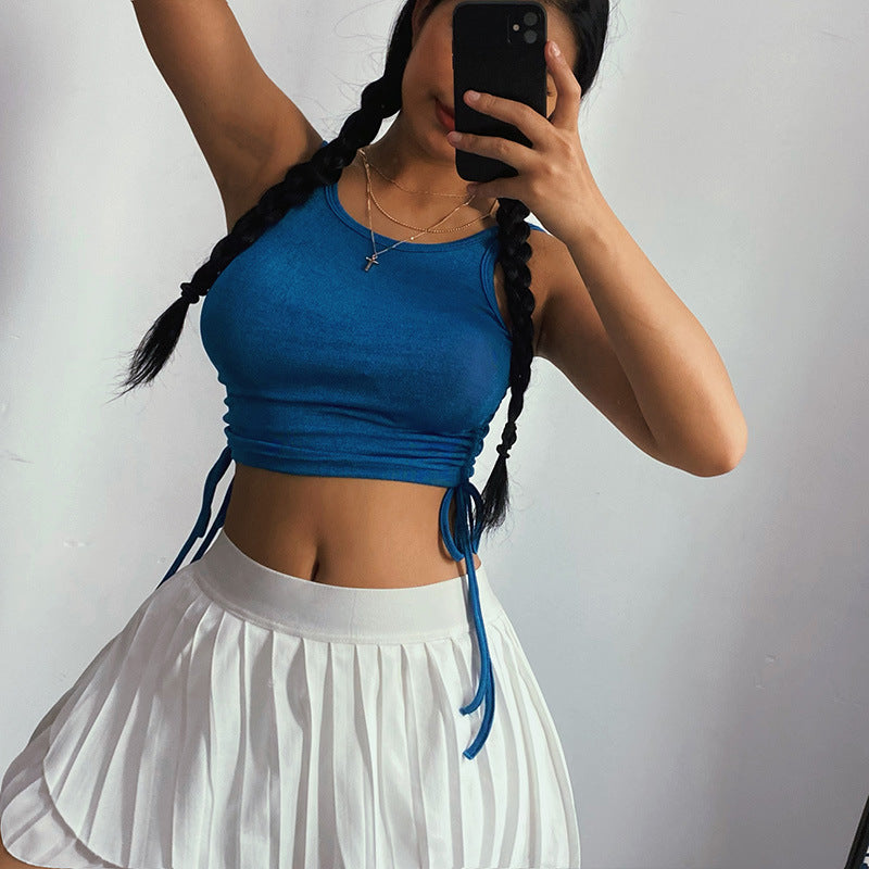 Chaleco De Punto Brillante Con Cordón En La Cintura Lateral