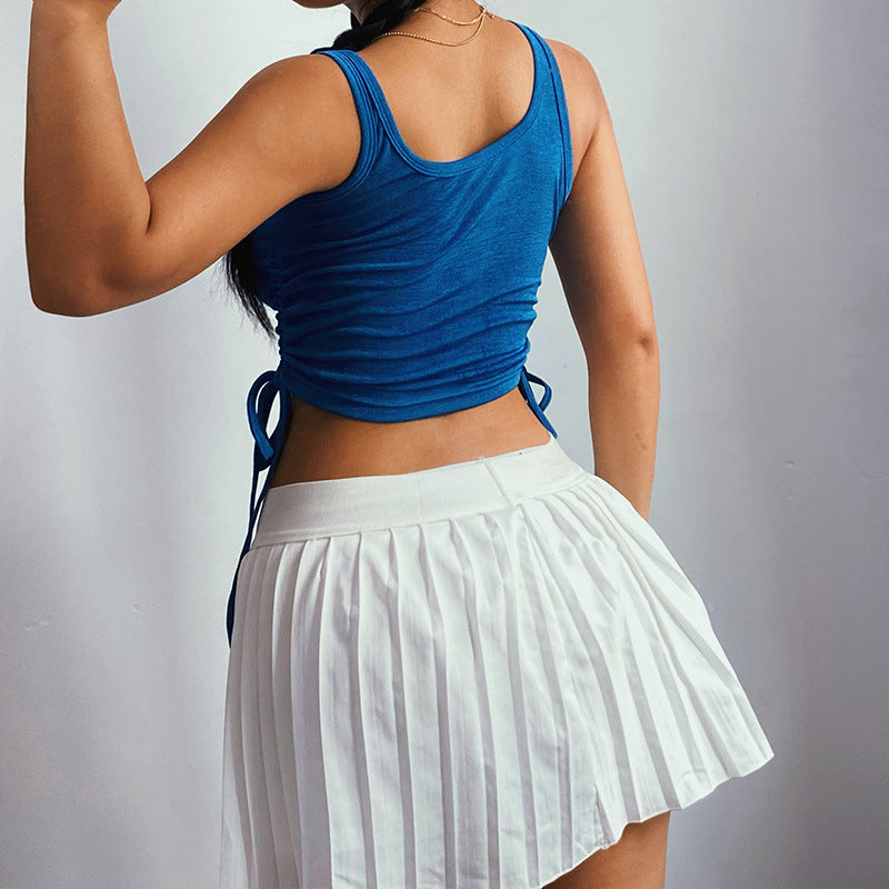 Chaleco De Punto Brillante Con Cordón En La Cintura Lateral