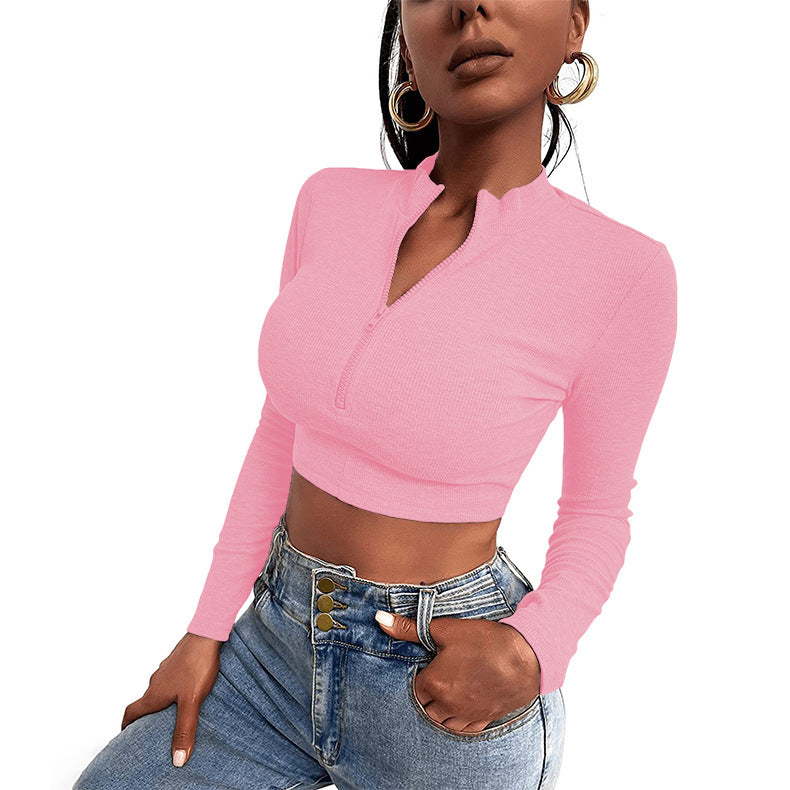 [W-Ropa] Camiseta Corta De Manga Larga Con Cremallera