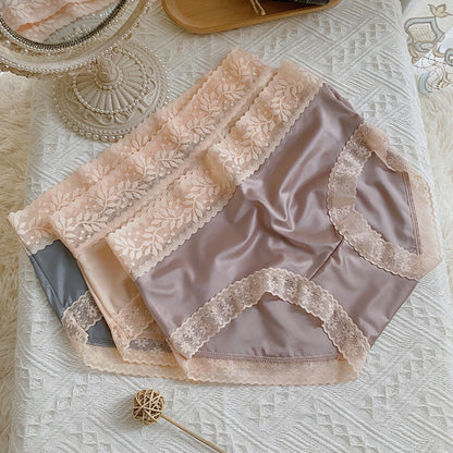 Satén Bragas De Seda De Hielo De Gran Tamaño Bragas De Alta Gama De Encaje De Cintura Media Para Mujer