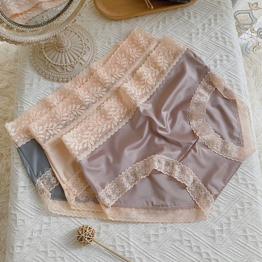 Satén Bragas De Seda De Hielo De Gran Tamaño Bragas De Alta Gama De Encaje De Cintura Media Para Mujer