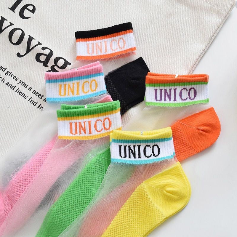 Calcetines De Estilo Japonés Con Letras De Cristal Transparente