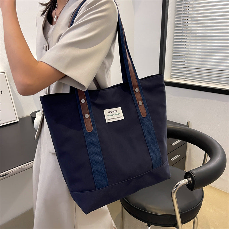 [W-Bolso] Bolso De Mujer De Lona Literaria, Bolso De Compras Portátil De Color De Contraste Informal Simple