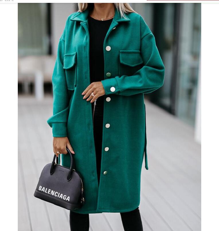 Nuevo Estilo Para Otoño E Invierno Abrigo Largo De Lana De Manga Larga Con Cordones De Color Puro