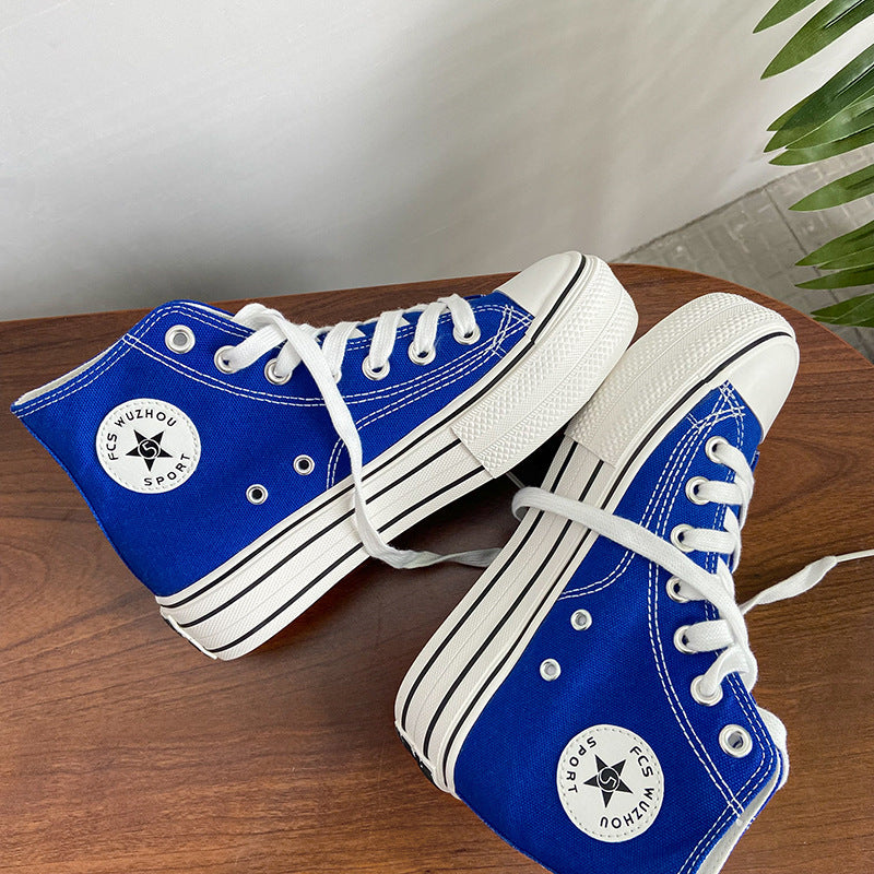 [W-Zapato] 2022 Versión Coreana De Cómodos Zapatos De Mujer De Suela Gruesa De Caña Alta De Lona INS Que Combina Con Todo