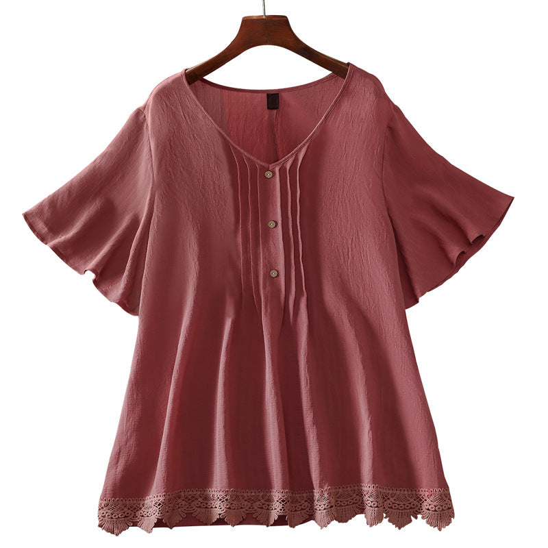 [W-Ropa] Camisa Holgada De Talla Grande De Manga Corta De Color Sólido Cómoda Personalizada 2022