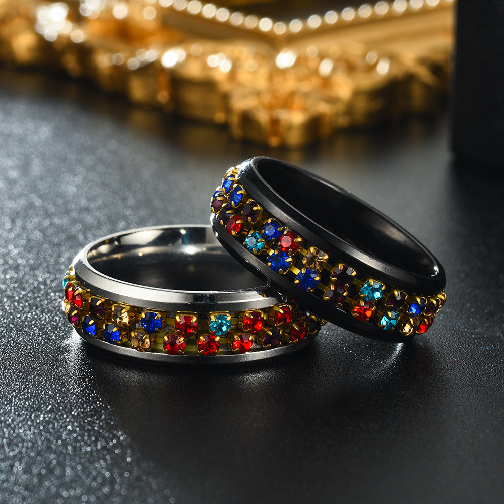 Anillo Giratorio De Acero Titanio De Acero Inoxidable Con Diamantes De Colores Para Mujer
