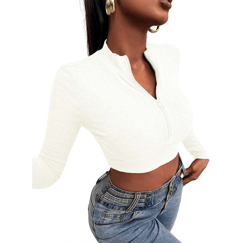 [W-Ropa] Camiseta Corta De Manga Larga Con Cremallera