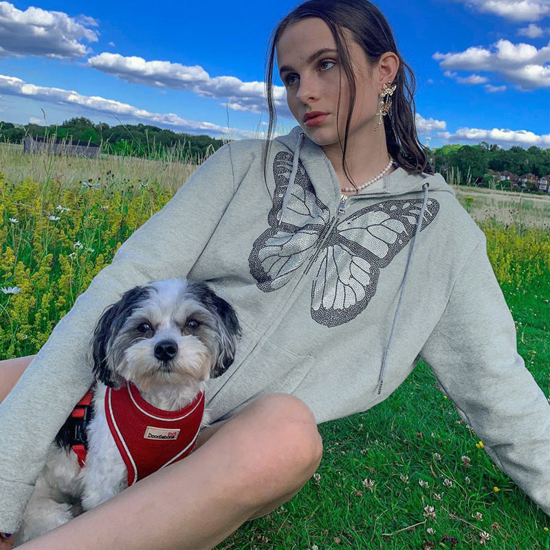 Sudadera Con Capucha De Manga Larga Con Estampado De Mariposas