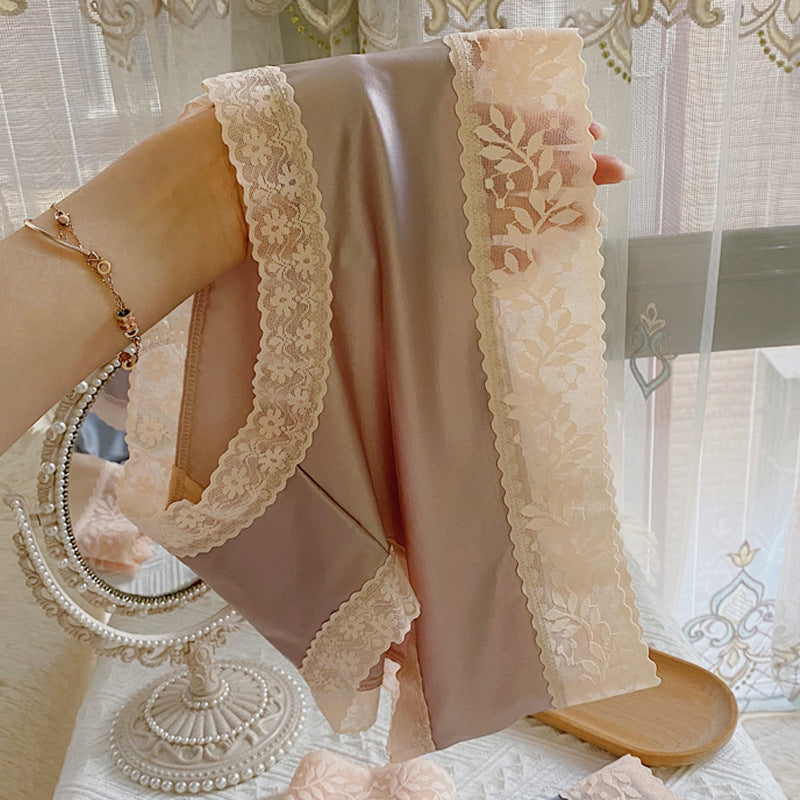 Satén Bragas De Seda De Hielo De Gran Tamaño Bragas De Alta Gama De Encaje De Cintura Media Para Mujer