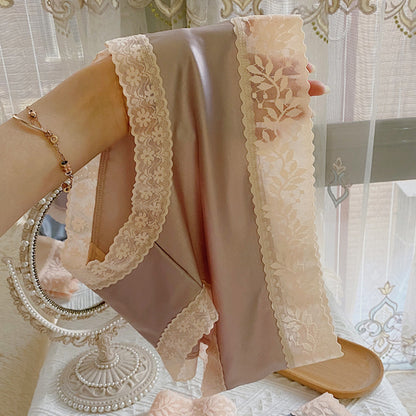 Satén Bragas De Seda De Hielo De Gran Tamaño Bragas De Alta Gama De Encaje De Cintura Media Para Mujer