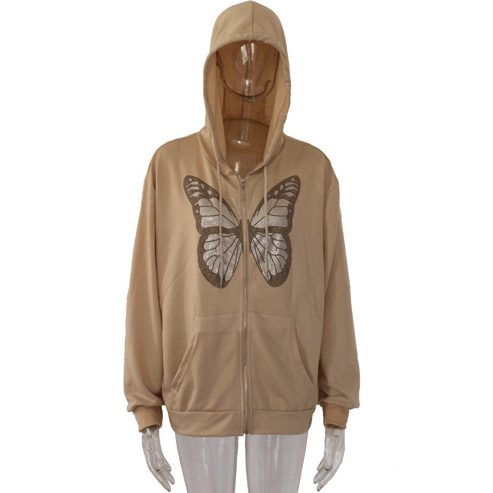 Sudadera Con Capucha De Manga Larga Con Estampado De Mariposas
